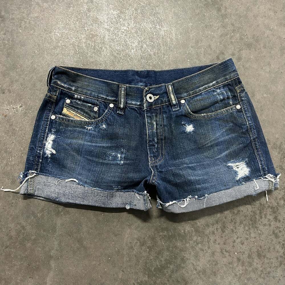 Diesel Rame L.32 Shorts Size 28 Blue Distressed Cuffed Denim